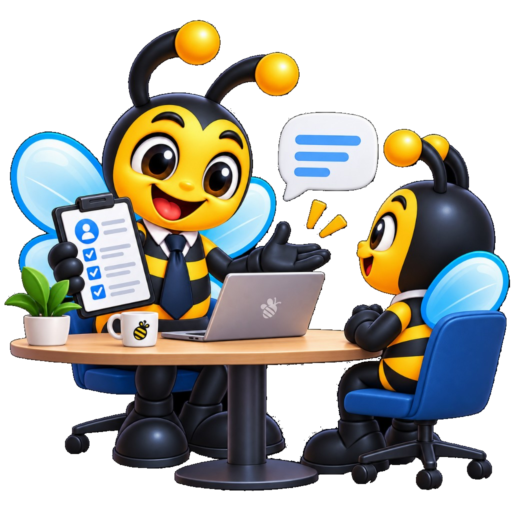 Abeja reclutadora entrevista a un candidato en BoomBeeJobs